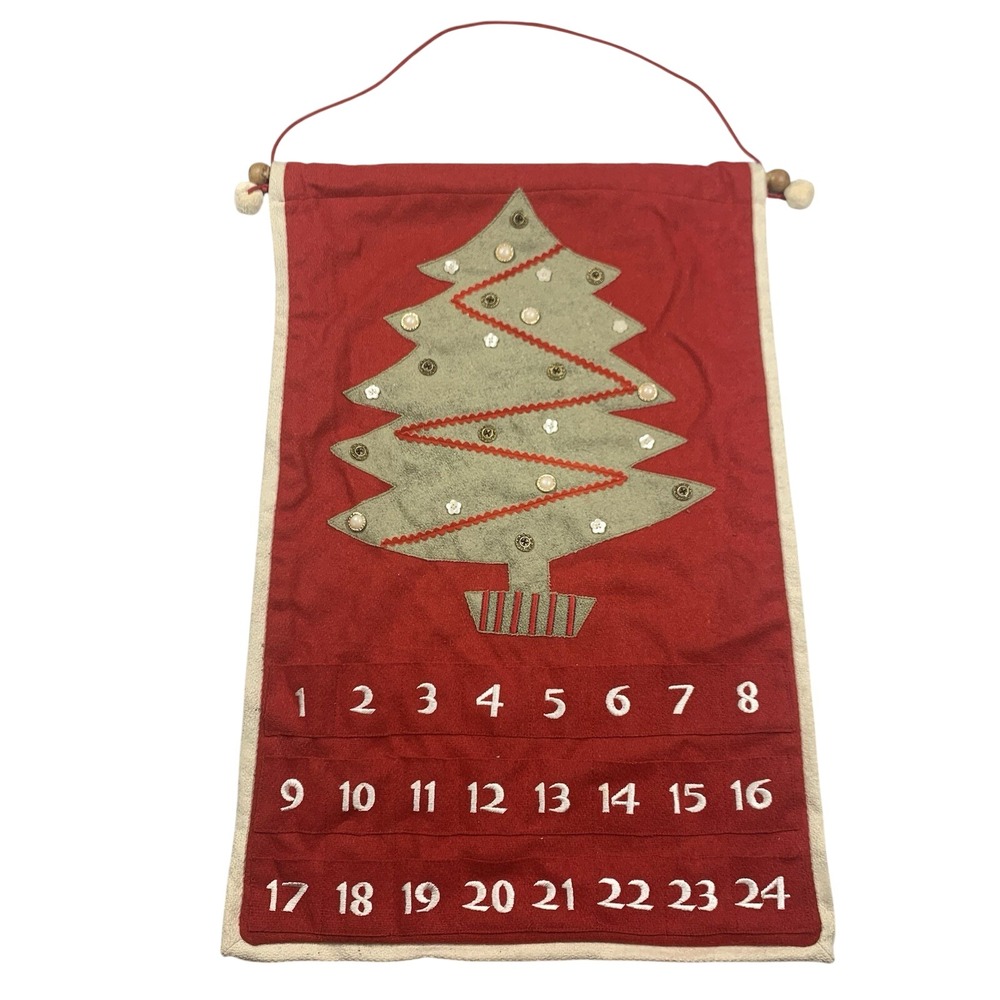 RARE Advent Calendar Hanging Restoration‎ Hardware Christmas Red Felt Fabric